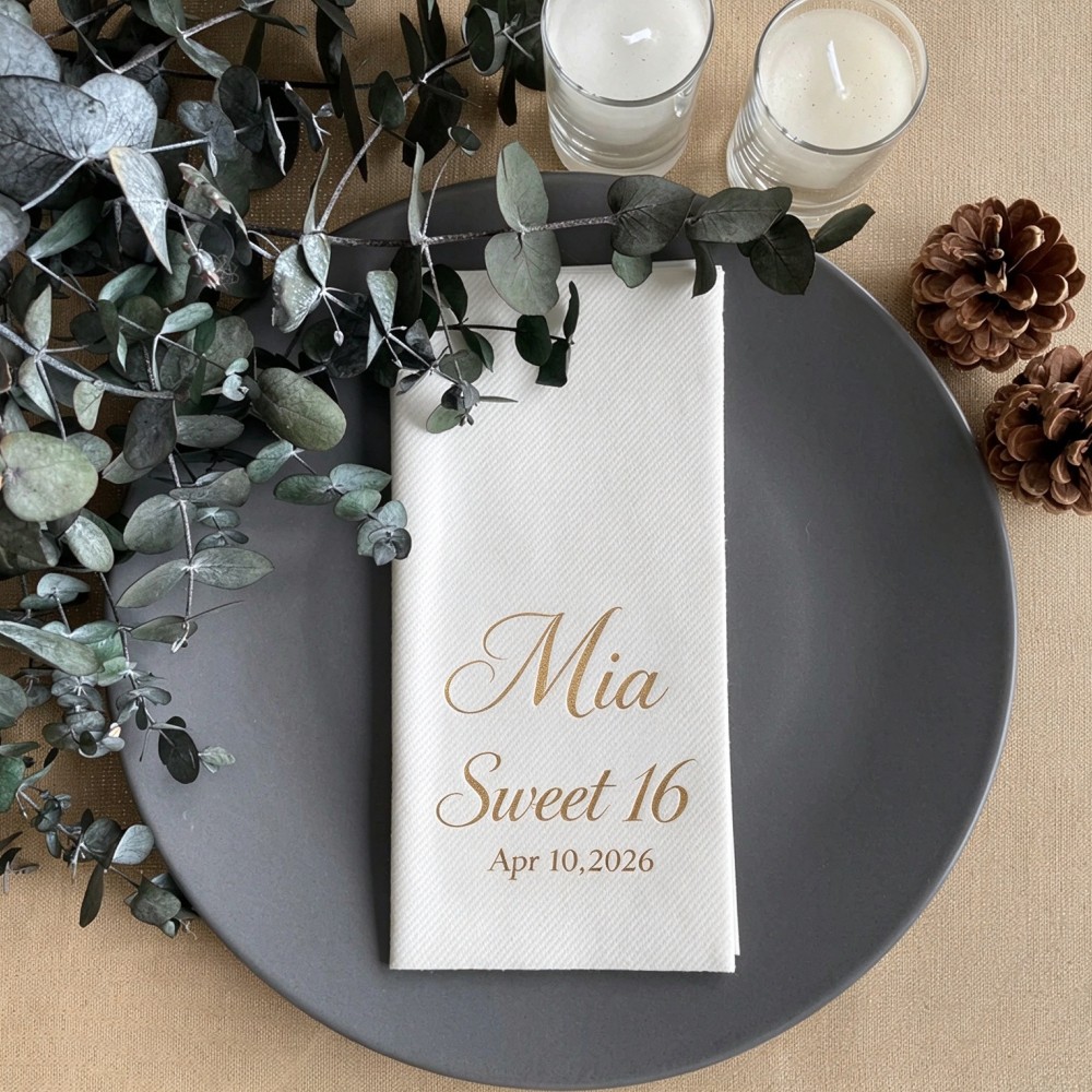 Table Number Gold - 100 servilletas personalizadas con nombre y